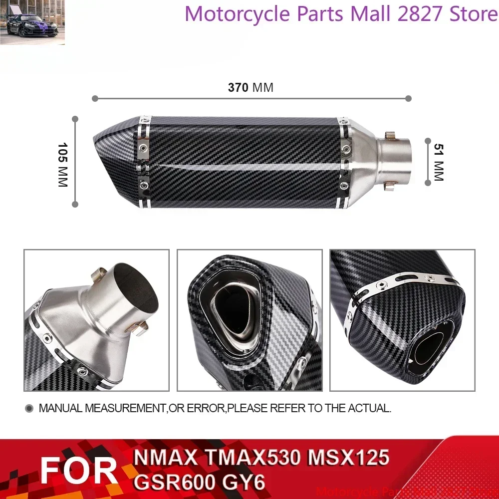 51mm Motorcycle Exhaust Muffler Pipe 250cc 350cc 600cc Escape Motorcycle Tube With DB Killer For NMAX TMAX530 MSX125 GSR600 GY6