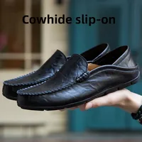 Men's Casual Slip-On Driving Shoes Breathable Soft Bottom Summer Wear Leather Comfortable Business Footwear