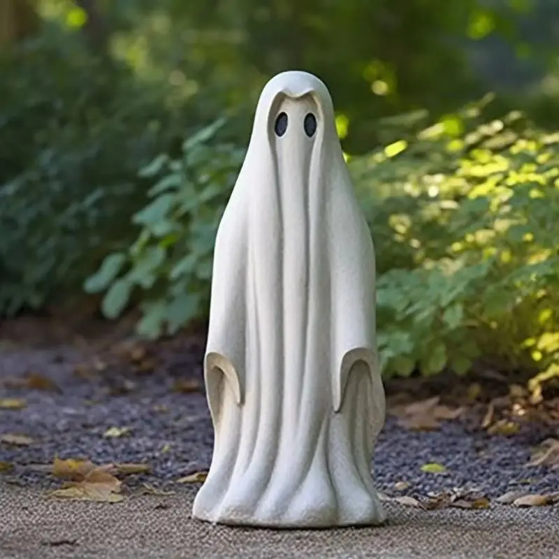Halloween Garden Sculpture White Ghost Outdoor Sculpture Cute Ghost Garden Decoration Resin Crafts Home Decoration Accessories
