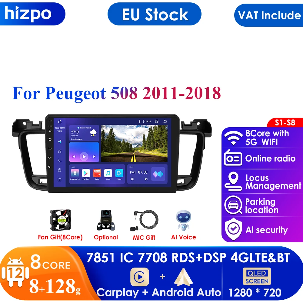 9 ''10.33'' 7862 Schermo Qled 2Din Android Autoradio Lettore Video Multimediale Per Peugeot 508 508 Sw 2011-2018 Gps Carplay 4G Rds