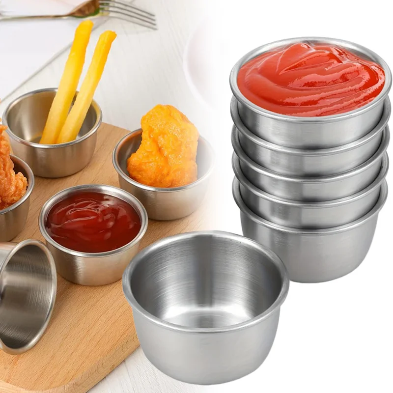 Sauce Dipping Bowl 304 Stainless Steel Dipping Cups Round Sauce Dishes Mini 6/12 Pcs Reusable Seasoning Cups