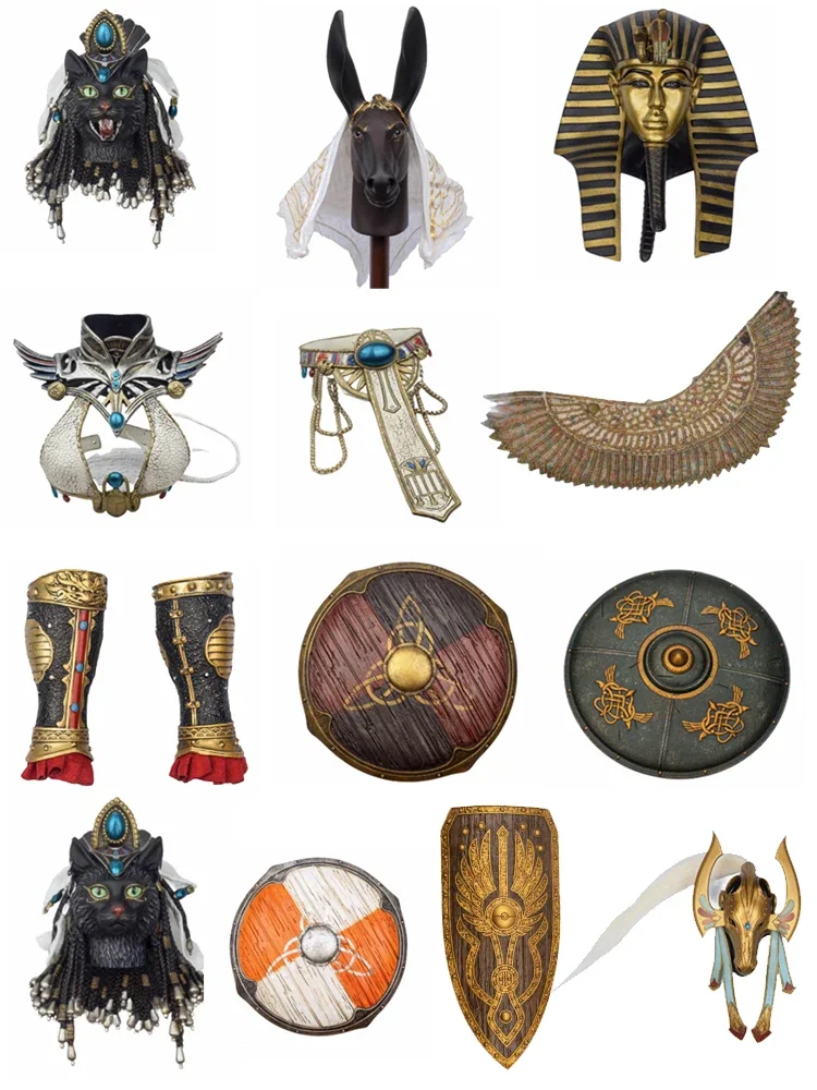 1/6 Egyptian Gods Pharaoh Mask Head Carving Doll Silver Shield Shawl Breastplate Armring BJD Soldier Toy Miniature Model percy jackson and the greek gods