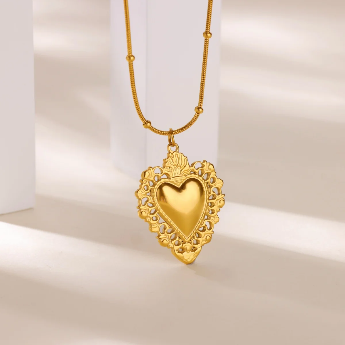 Stainless Steel Bohemian Heart Pendant Necklace for Women