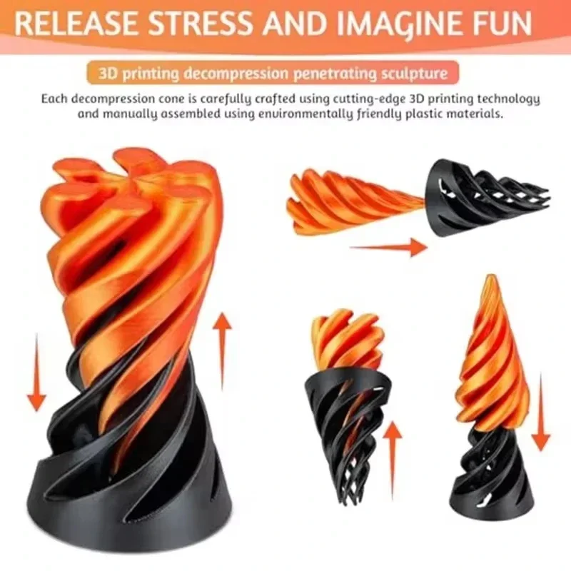 3D Printed Spiral Cone Pyramid Passthrough Sculpture Pass Through Pyramid Toy Mini Vortex Thread illusion Cone Spiral Ornaments pyramid toy