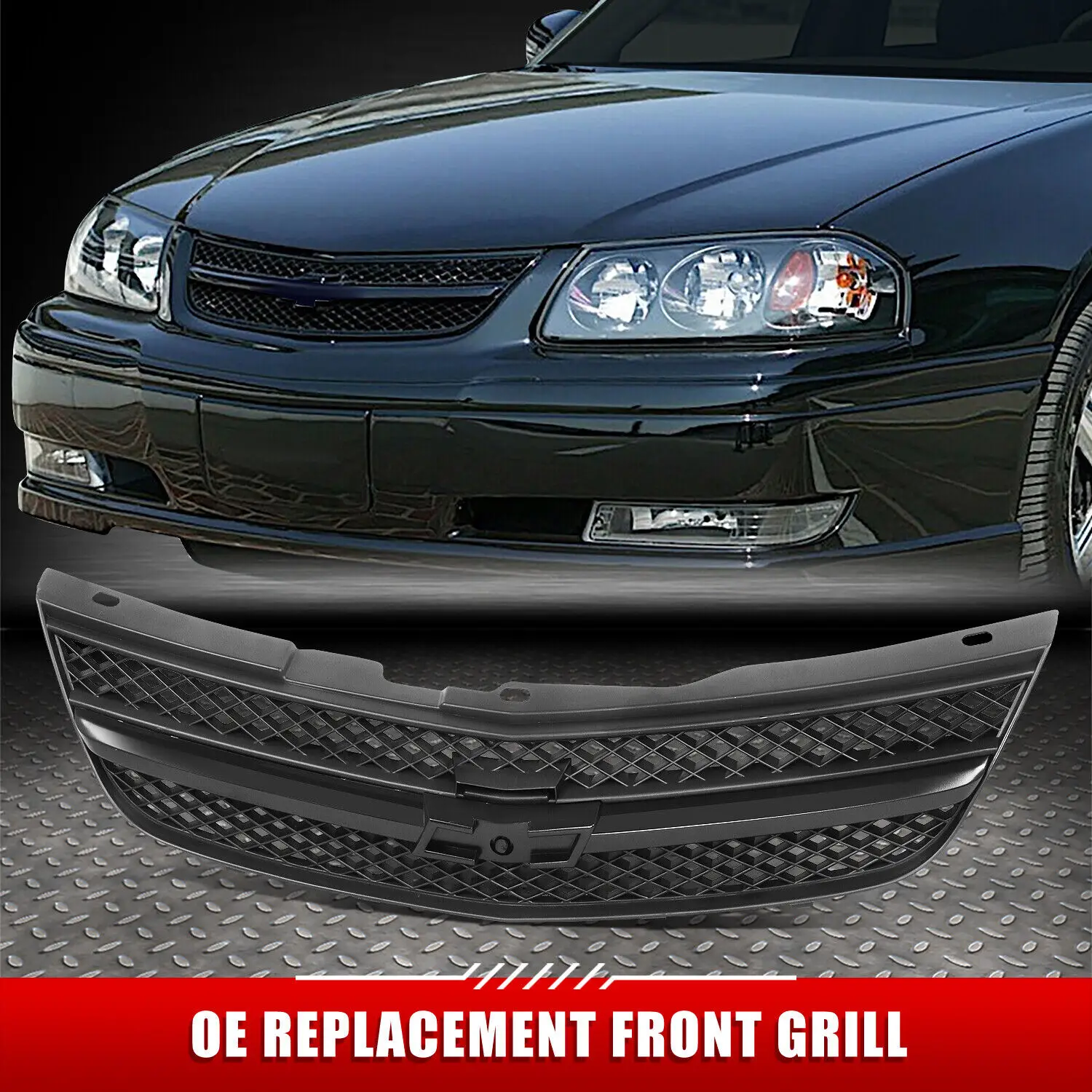 

США [Алмазная сетка] для 04-05 Chevy Impala OE Style грунтованная Черная решетка переднего бампера