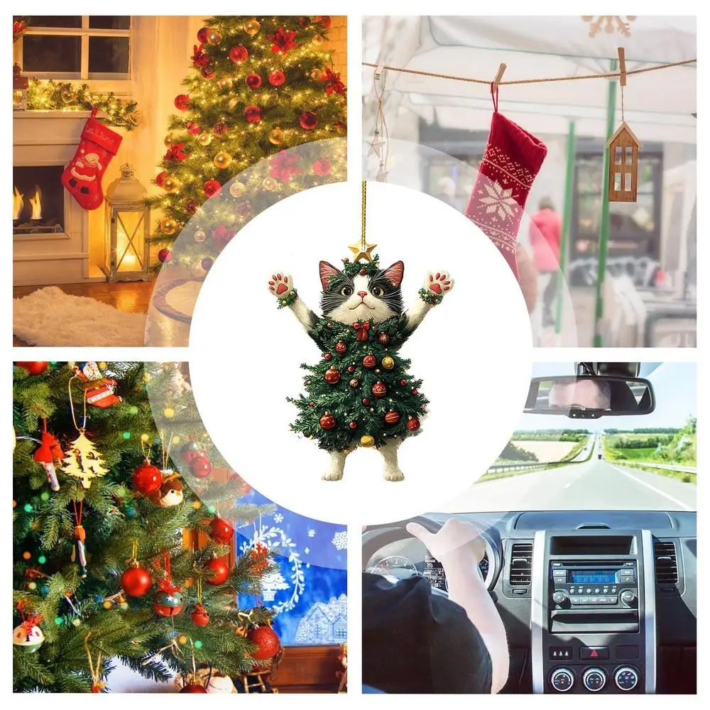 Cute Cat Christmas Tree Pendant - Hanging Ornament for Car and Backpack