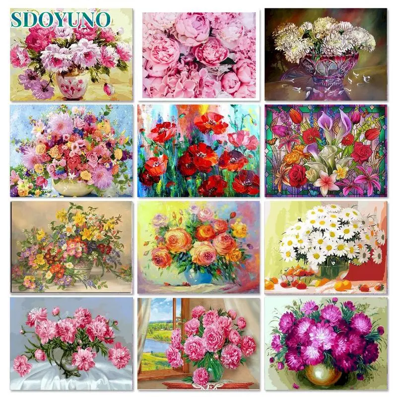 SDOYUNO Modern Acrylic Paint Flower DIY Painting By Numbers Wall Art