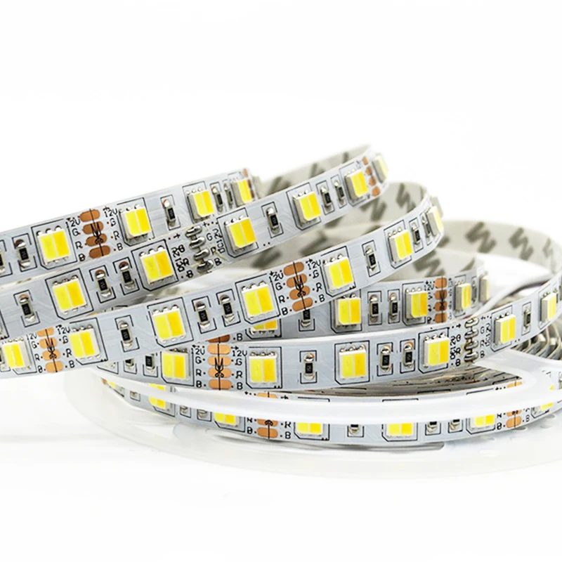 5V 12V 24V 5M CCT 2 in 1 LED Strip 60LEDs/M White+Warm white Double Color Lights SMD 5050 Flexible Tape IP20 IP65 10mm White PCB