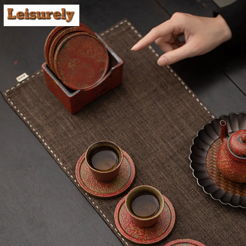 6pc/set Full Mountain Red Old Rock Mud Coasters Non-slip Coasters For Coffee Cups Saucer Heat Insulation Placemats Teacup Base