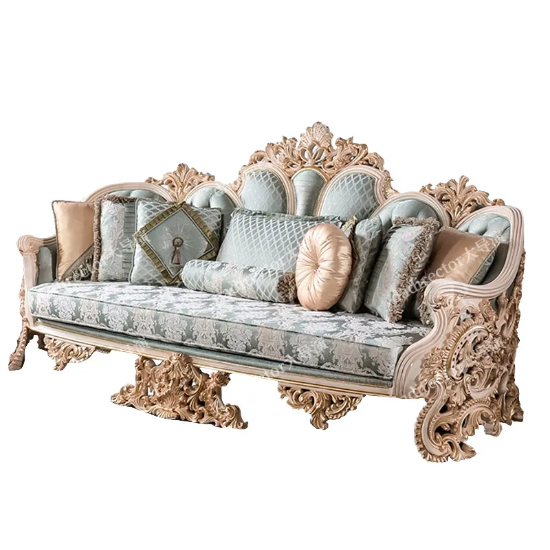 

European style solid wood carved sofa combination French style palace large unit fabric sofa villa living room
