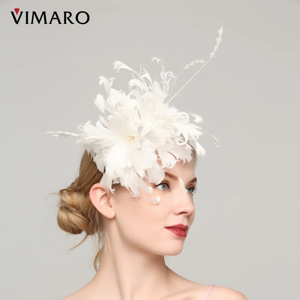 

VIMARO вуалетка с перьями цвета слоновой кости для женщин элегантные головные повязки для церкви и свадьбы Роскошная церемония для женщин