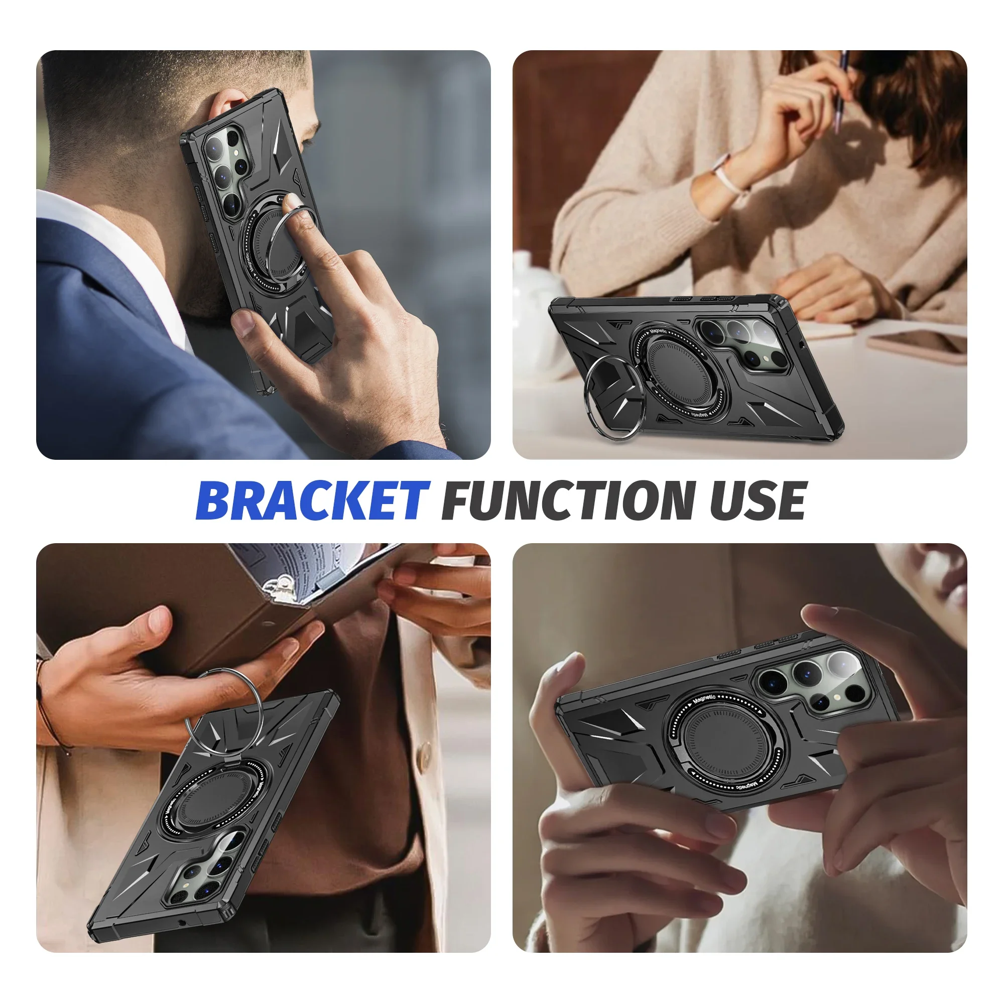 Magnetic Ring Holder Protective Stand Case with Kickstand Feature