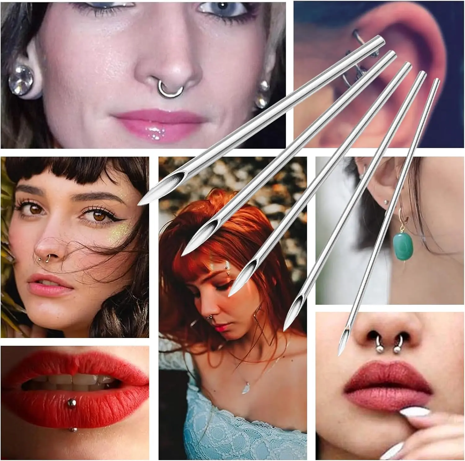 100PCS/Box Disposable 316 Steel Piercing Puncture Needles For Navel Nipple Ear Nose Lips Tattoo Supplies Kit 12g/13g/14g/16g/18g 6