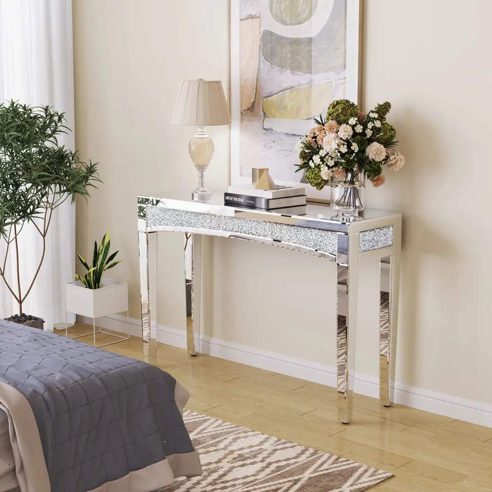 Mirrored Console Table with Crystal Inlay