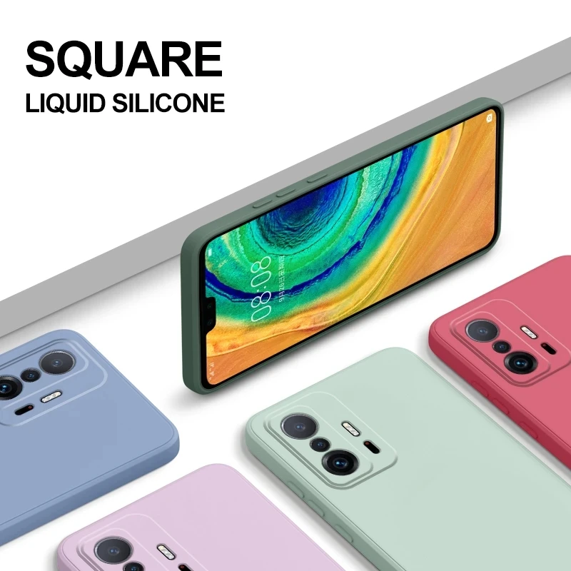 Cover Casing Lunak Pelindung Silikon Cair Persegi untuk Xiaomi 11 T 11 T Pro Mi Mi11 Ultra Pro Lite 5G Mi Mi11t