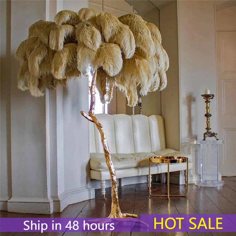 

Luxury Feather Floor Lamp Copper/Resin Tree Branch Home Decor Light Fixture Living Room Standing Lamp Modern Bedroom Lustre