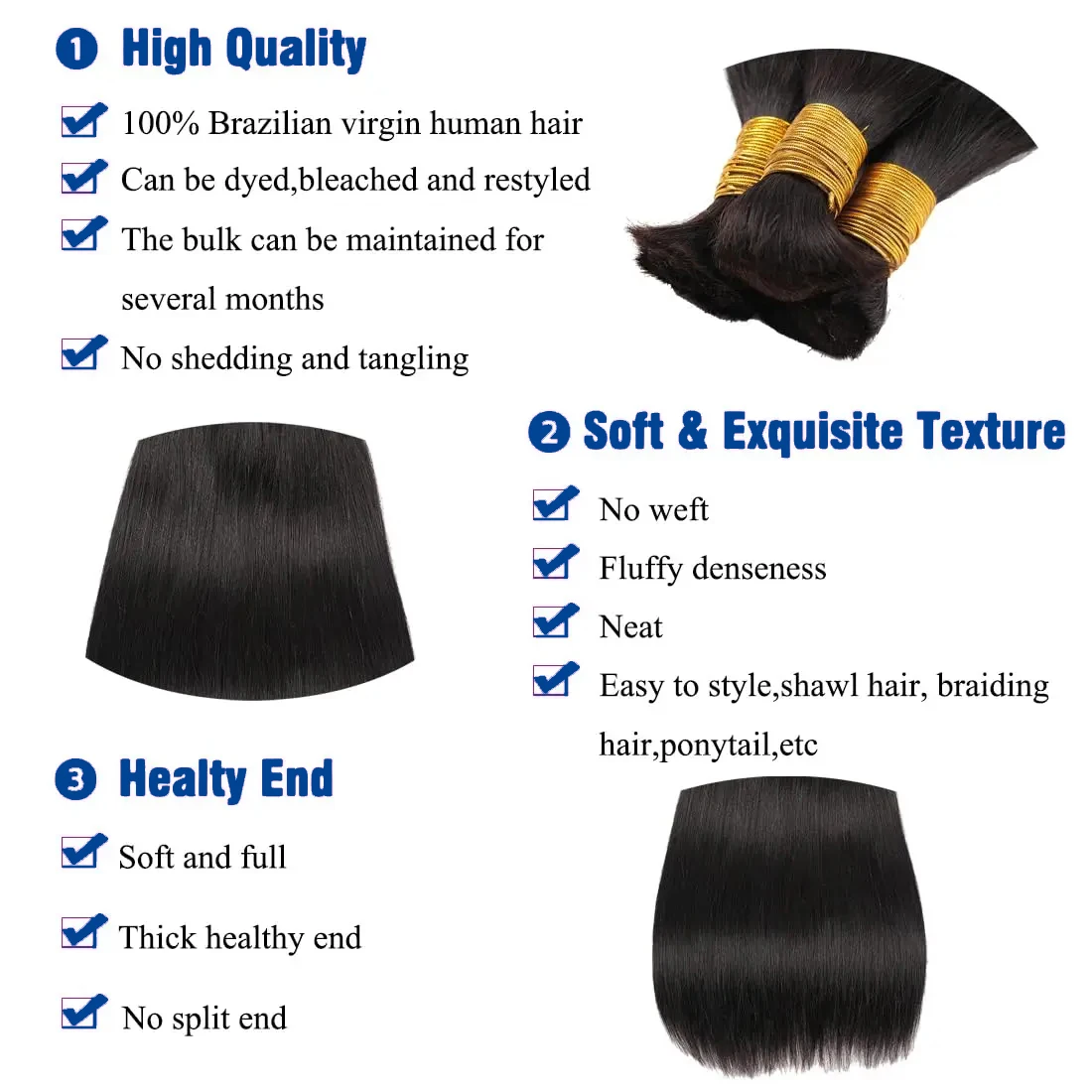 Bone Straight Bulk Hair For Braiding Raw Indian Hair Bundles No Weft Bulk For Braiding Human Extensions