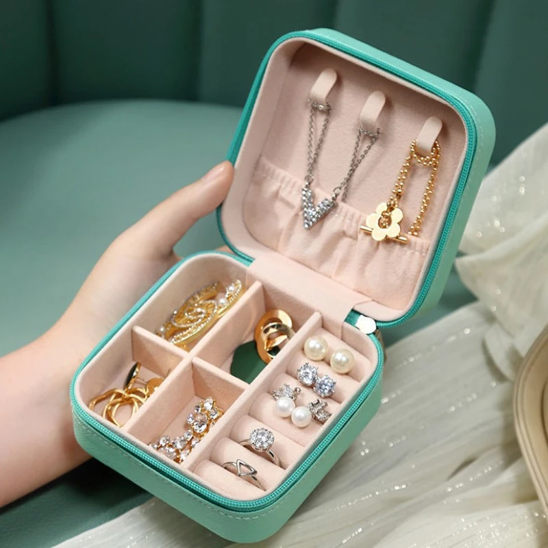 Jewelry Storage Box Multilayer Rotating Plastic Jewelry Stand Earrings Ring  Box Cosmetics Beauty Container Organizer with Mirror