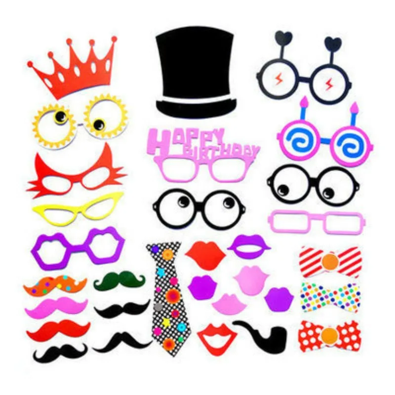 Happy Birthday Photo Props DIY Funny Mustache Lips Glasses Mask