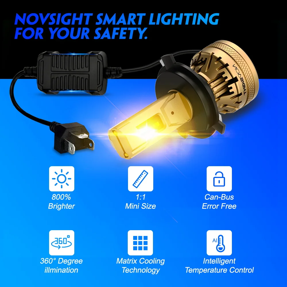 Фото Передняя фара для автомобиля Novsight N37Y H7, задняя фара для автомобиля H4 светодиодный H11 9005 HB3 9006 HB4 3000K 120 лм Вт, противотуманная фара, желтая лампа №2