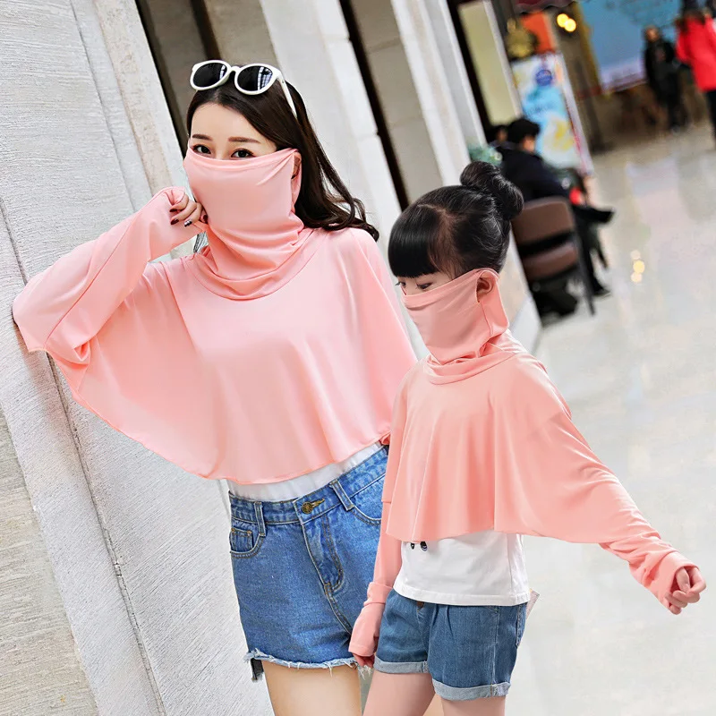 

Parent-Child Ice Silk Cycling Travel Sun Protection Clothing Female Neck Mask Pure Color Ice Silk Sun Protection Shawl