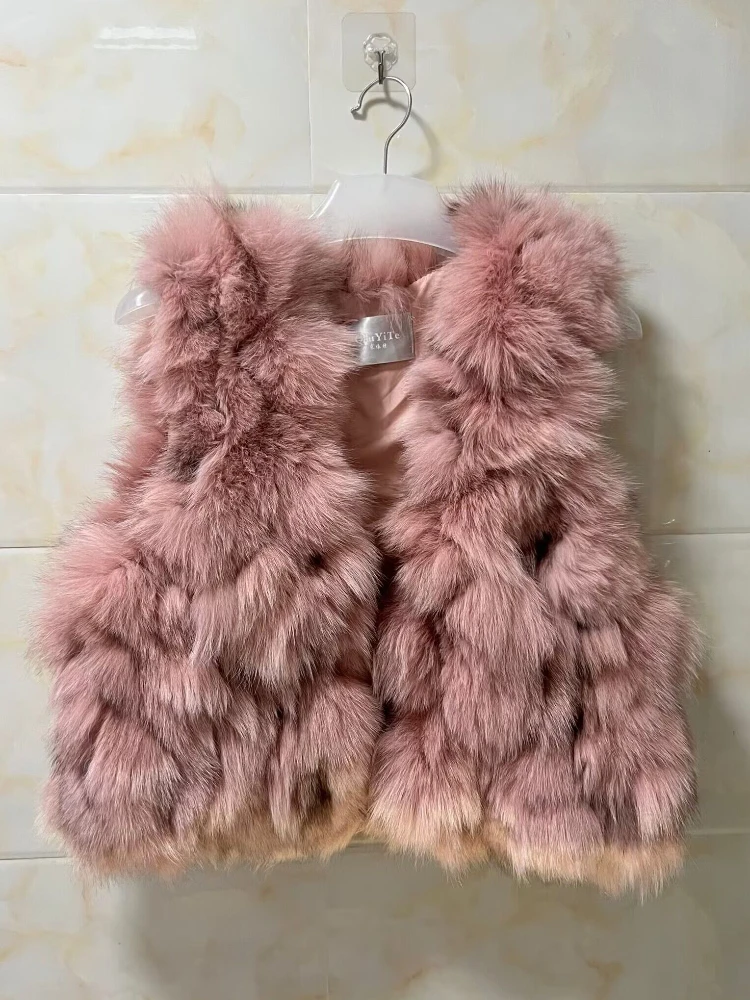 

New Korean Luxury Real Fox Fur Vest Nature Fur Vest Coat Snow Wear Women Winter Warm Jacket Sleeveless Fur Waistcoat