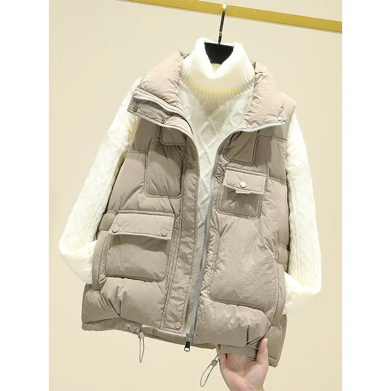 

Women's Down Cotton Vest Coat Autumn Winter Short Stand Collar Sleeveless Padded Jacket Female Casual Waistcoat Q430