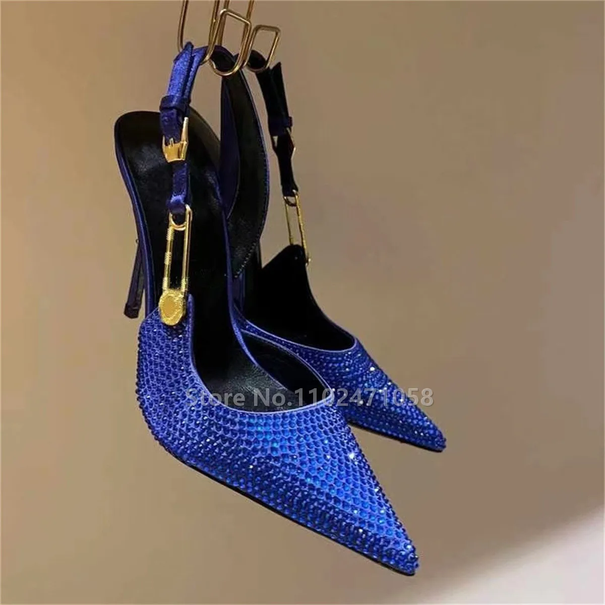 

Bling Rhinestone One Strap Hight Heels Women Sandals Sexy Pointed Toe Thin Heels Metal Decoration Ladies Slingback Party Shoes