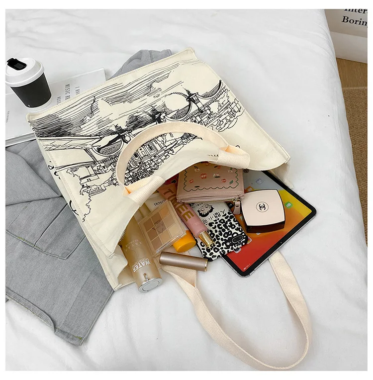 Women Canvas Shoulder Bag Rome Italy Print Shopping Bags Students Books Bags Female Cloth Handbags Thick Cotton Tote For Shopper