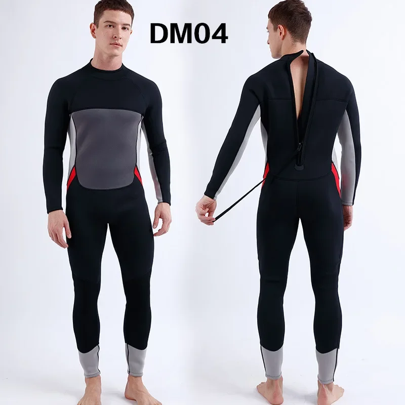Men's 3MM Diving Suit Front Zipper One Piece Warm Sunscreen Long Sleeved Snorkeling Surfing Swimming Suit Anti-Jellyfish Wetsuit