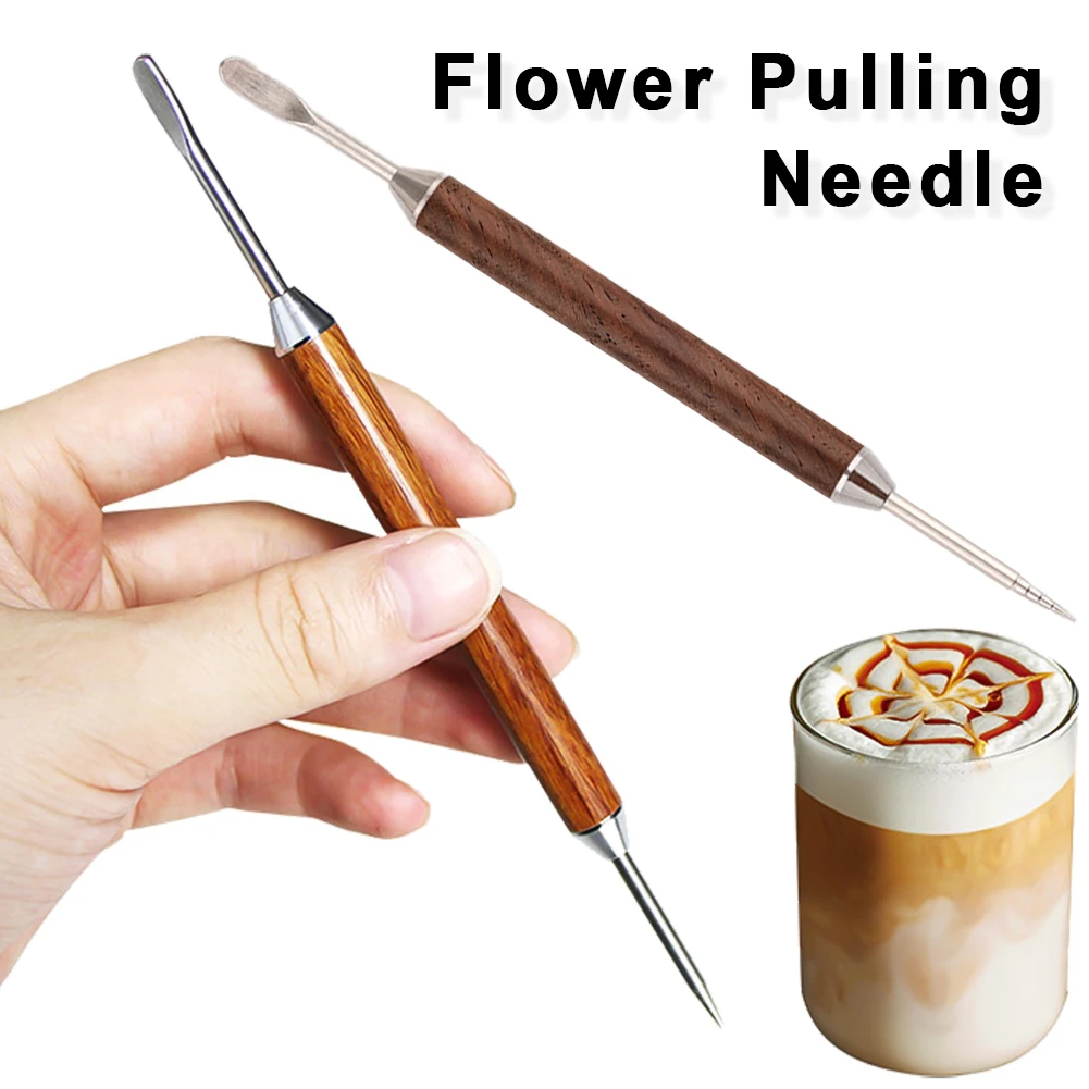 Household Latte art Pen Coffee Needle Carved and Mounted Artifact Solid Wood Hook Needle Milk Foam Stainless Steel Drawing