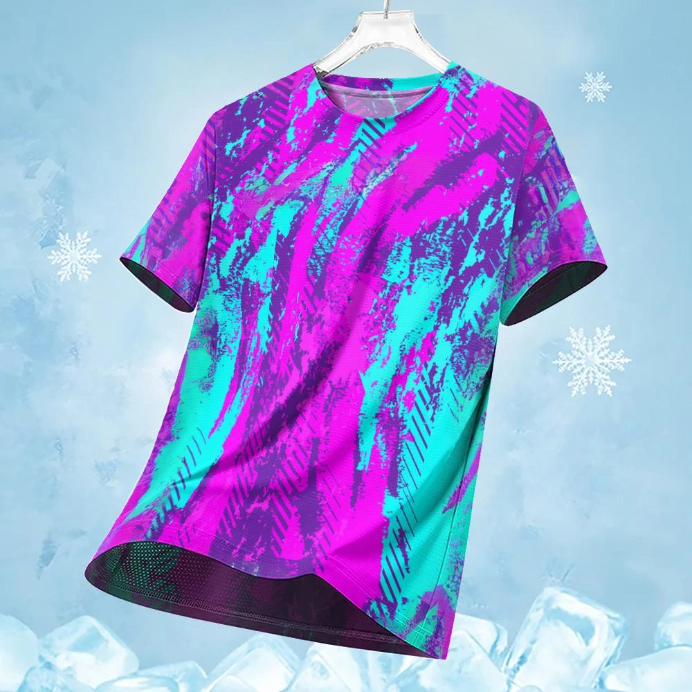 Herren-T-Shirt zum Laufen, Sport-T-Shirts, mehrfarbig, Patchwork-bedrucktes T-Shirt, atmungsaktiv, schnell trocknend, kurzärmelig, Sportbekleidung – Detail 9