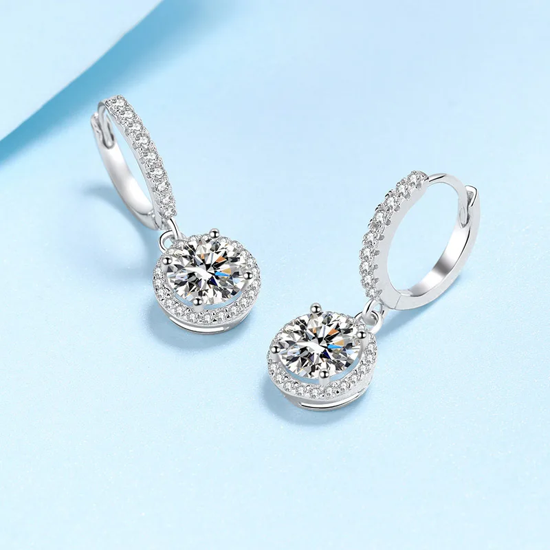 Designer Platinum PT950 Drop Earrings with 1ct Moissanite Diamond each Round Wrap Ear Clips Fine Jewelry Birthday Gift for women 4 Designer Platinum PT950 Drop Earrings with 1ct Moissanite Diamond each Round Wrap Ear Clips Fine Jewelry Birthday Gift for women - Image 4