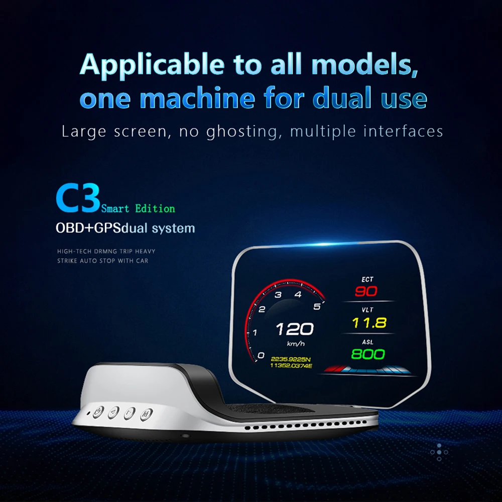 C3 HUD ڵ ׼   ÷ ׺̼ GPS obd2 ӵ ڵ  Hud