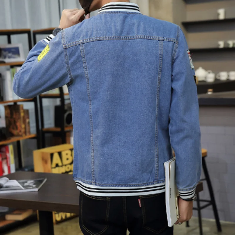 Men Jean Jacket 2023 New Autumn Winter Casual Korean Men's Stand Collar Baseball Coat Handsome Oversized Bomber Denim Jacket