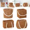 Imitation Rattan Basket Flower Basket Artificial Pearl Handle Stylish Appearance Versatile Picnic Basket for Lotions Toiletries 4
