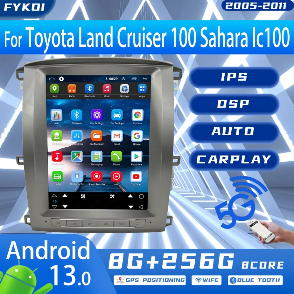 

Автомобильный радиоприемник FYKOI для Toyota Land Cruiser 100 Sahara Ic100 2005-2011 Tesla Style Автомобильный мультимедийный Carplay Android 13 Auto 4G