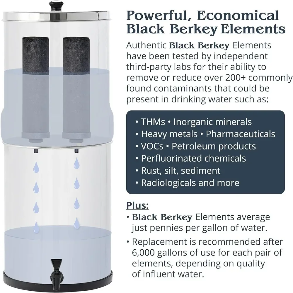 Fed Water Filter System 3.25 Gallon with 2 Black Berkey Elements, 2 Berkey PF-2 Fluoride and Arsenic Reduction Elements
