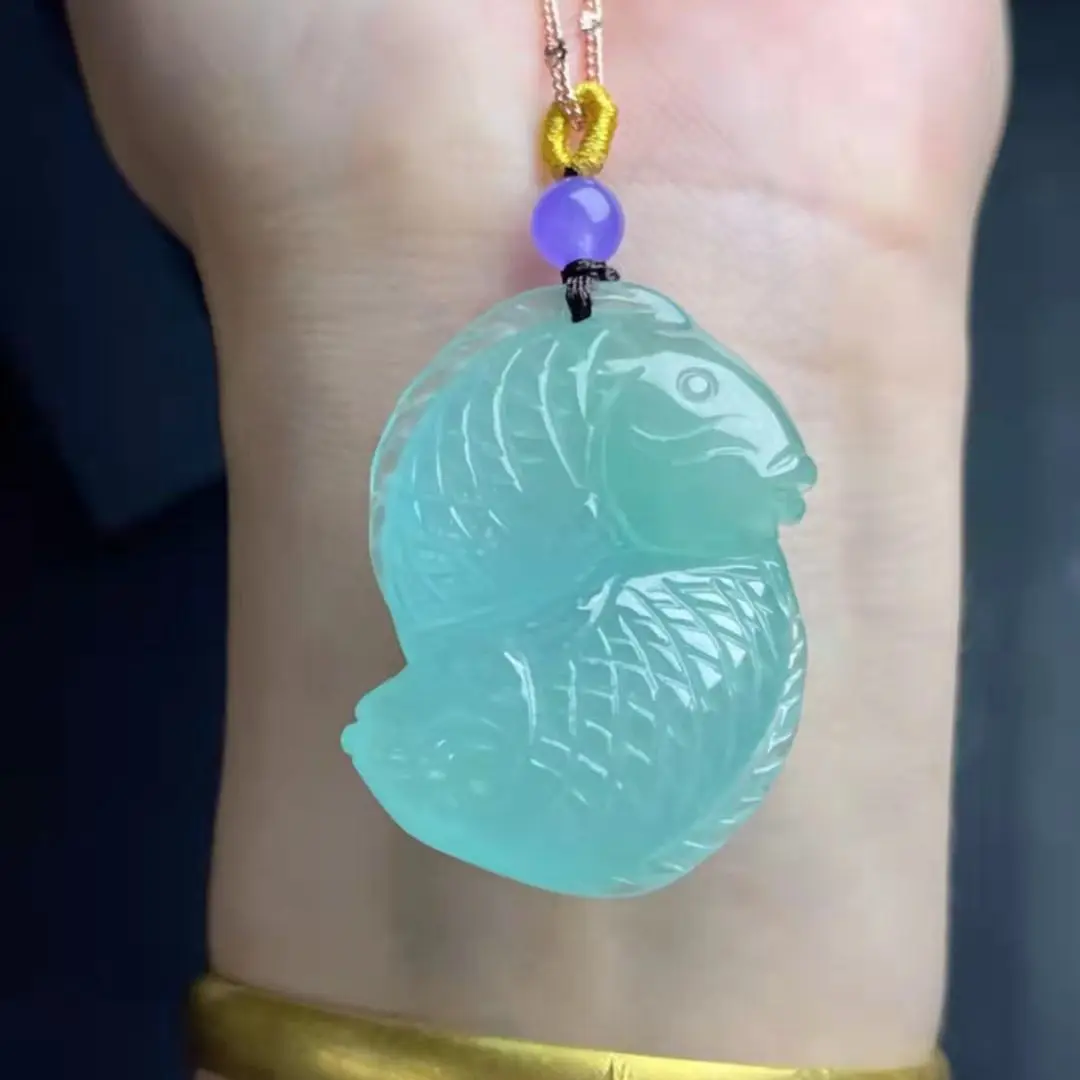 

100% natural Jadeite Pendant Ice Emerald fish good luck Fashion Pendant Charm Jewelry Women Gifts Certificate attached