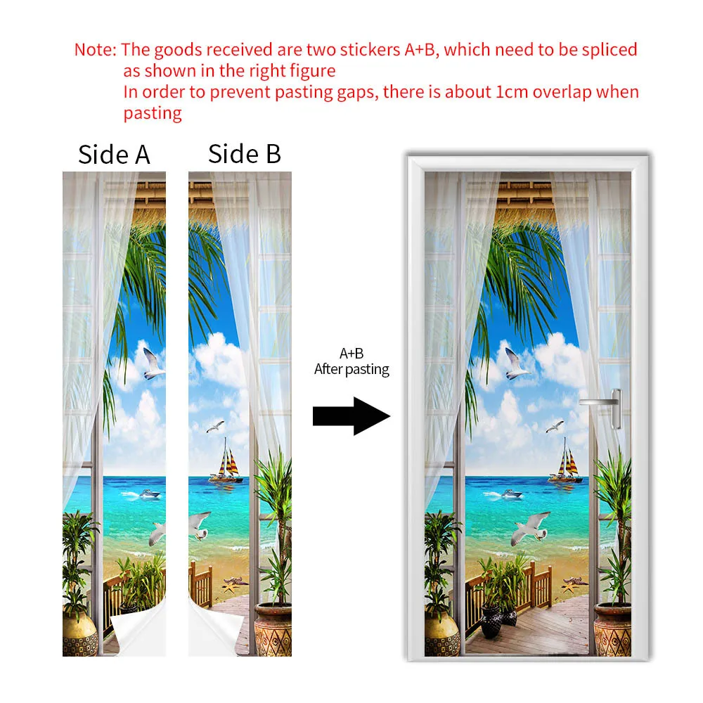 Deurstickers Interieur 3d Zeegezicht Zelfklevende Muurschildering Woondecoratie Art Sticker Slaapkamer Badkamer Verwijderbare Poster Deur Stickers-77x200cm