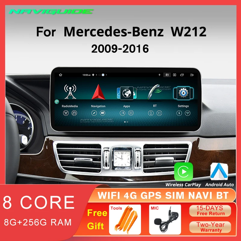 

NAVIGUIDE 10.25" Android 12 Car Radio For Mercedes W212 2009-2016 8G+256G GPS Screen Carplay Stereo Multimedia Player Bluetooth