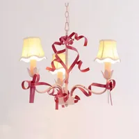 Lustre de chambre à coucher pour enfants, éclairage de style crème, lampe suspendue à nœud mignon, plafonnier chaud, lustres de salle à manger, pastorale 2