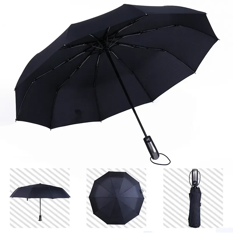 Folding Automatic Wind Resistant Windproof Umbrella Rain For Men Women Black Coating 10K Parasol