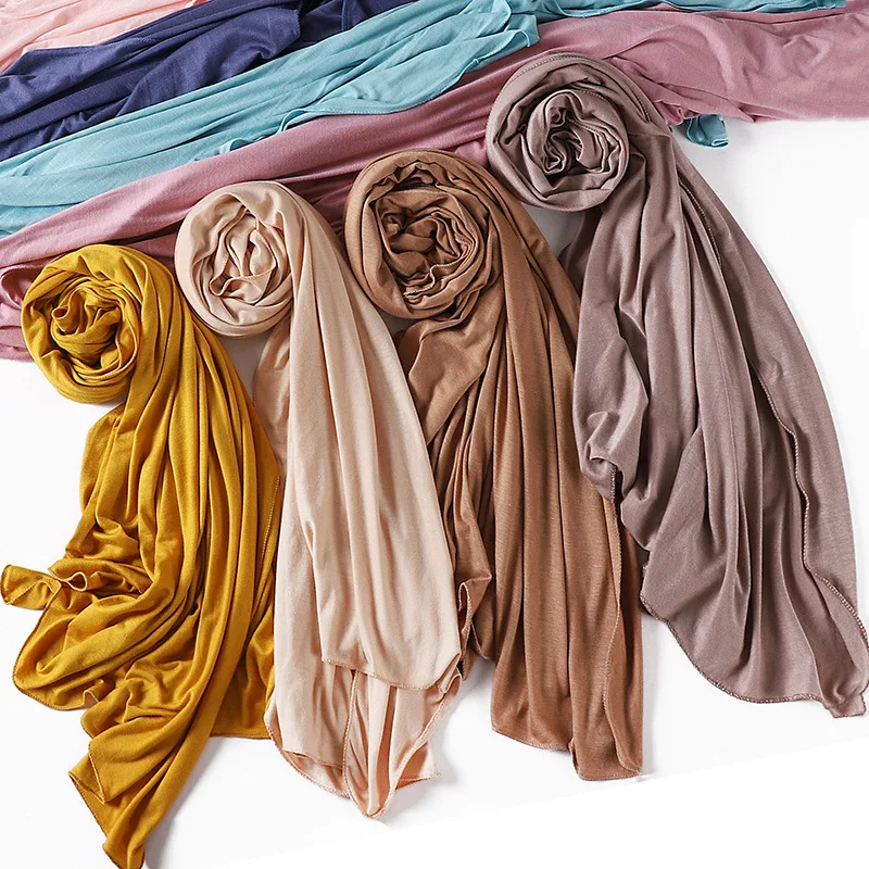 Luxurious Modal Cotton Scarf For Women Soild Color Long Islam Headscraf Fashion Muslim Indonesia Ladies Hijabs Veil Shawl 50*170