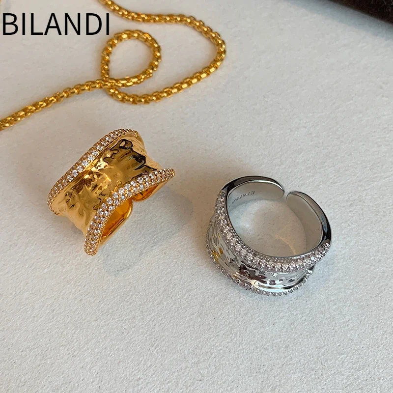 Bilandi Modern Jewelry For Women Geometric Open Rings Senior Sense Gold Color Silver Plated Glass women jewelry rings