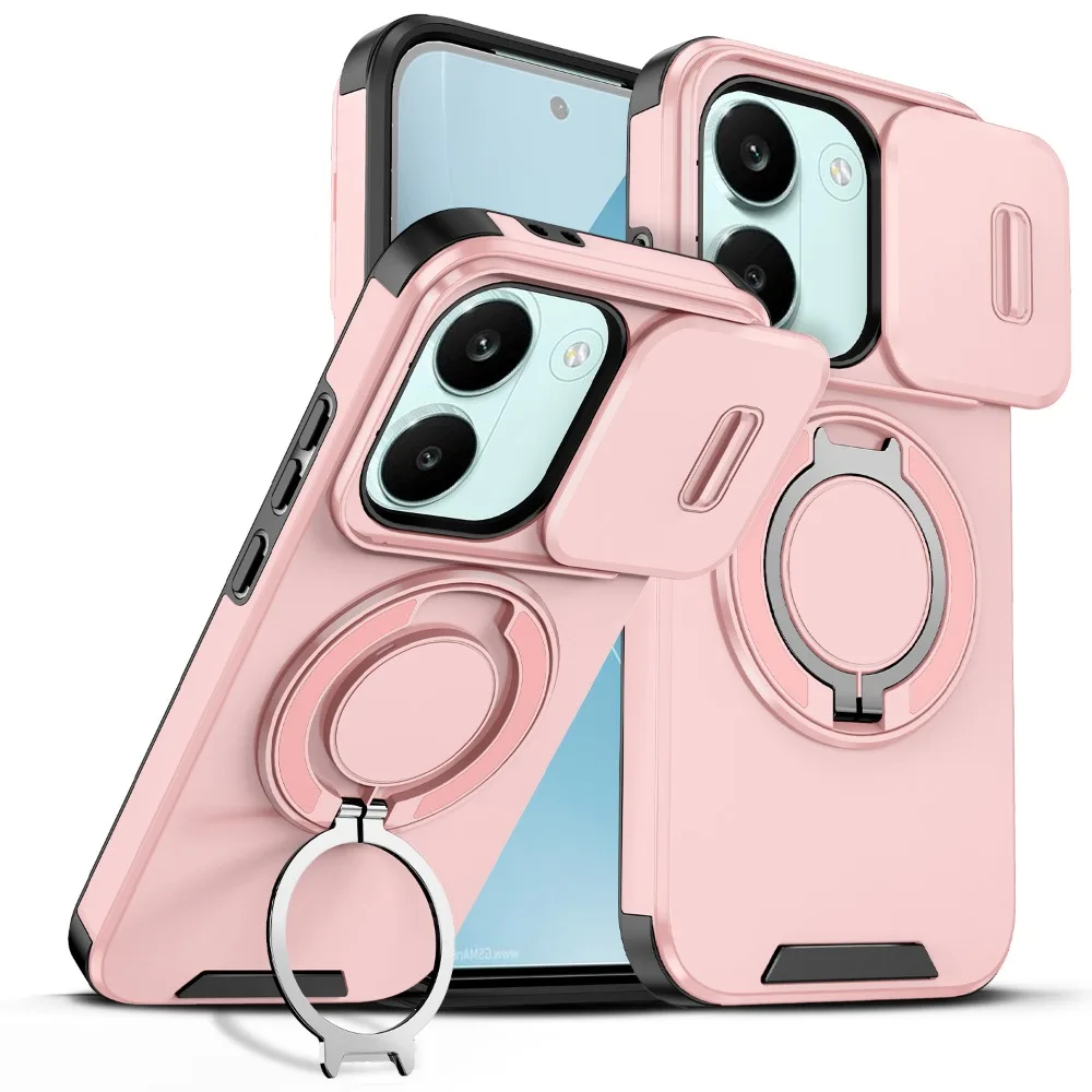 Slide Camera Cover 360° Ring Holder Shockproof Armor Phone Case with Magnetic Car Mount Compatibility