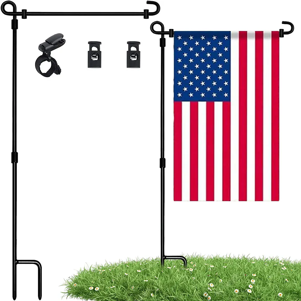 Garden Flag Stand Garden Flag Pole Holder with Clip and Stopper Holder Stand Metal for Outdoor Lawn