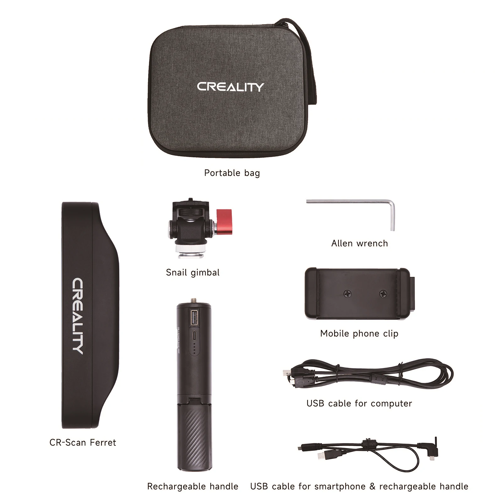 Creality CR-Scan Ferret 3D 스캐너 휴대용 및 핸드 헬드 30fps 스캔 속도 듀얼 모드 스캔, Win10/11/ Mac OS/안드로이드 호환