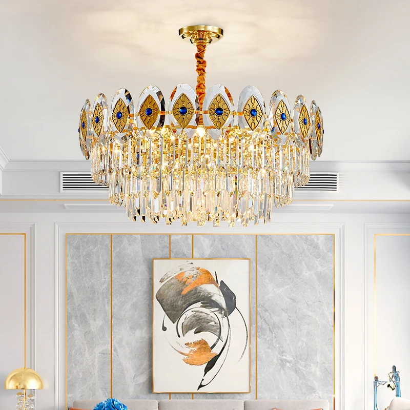

Golden Luxury Crystal Pendant Light Hotel Hall Restaurant Hanging Lamp Modern Dining Room Chandelier