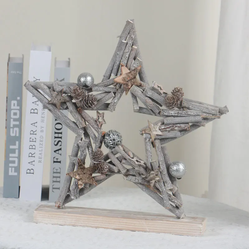 

Nordic Style Christmas Decorations and Ornaments, Handmade Driftwood Pentagram Pendants, Home and Leisure Hall Decorations